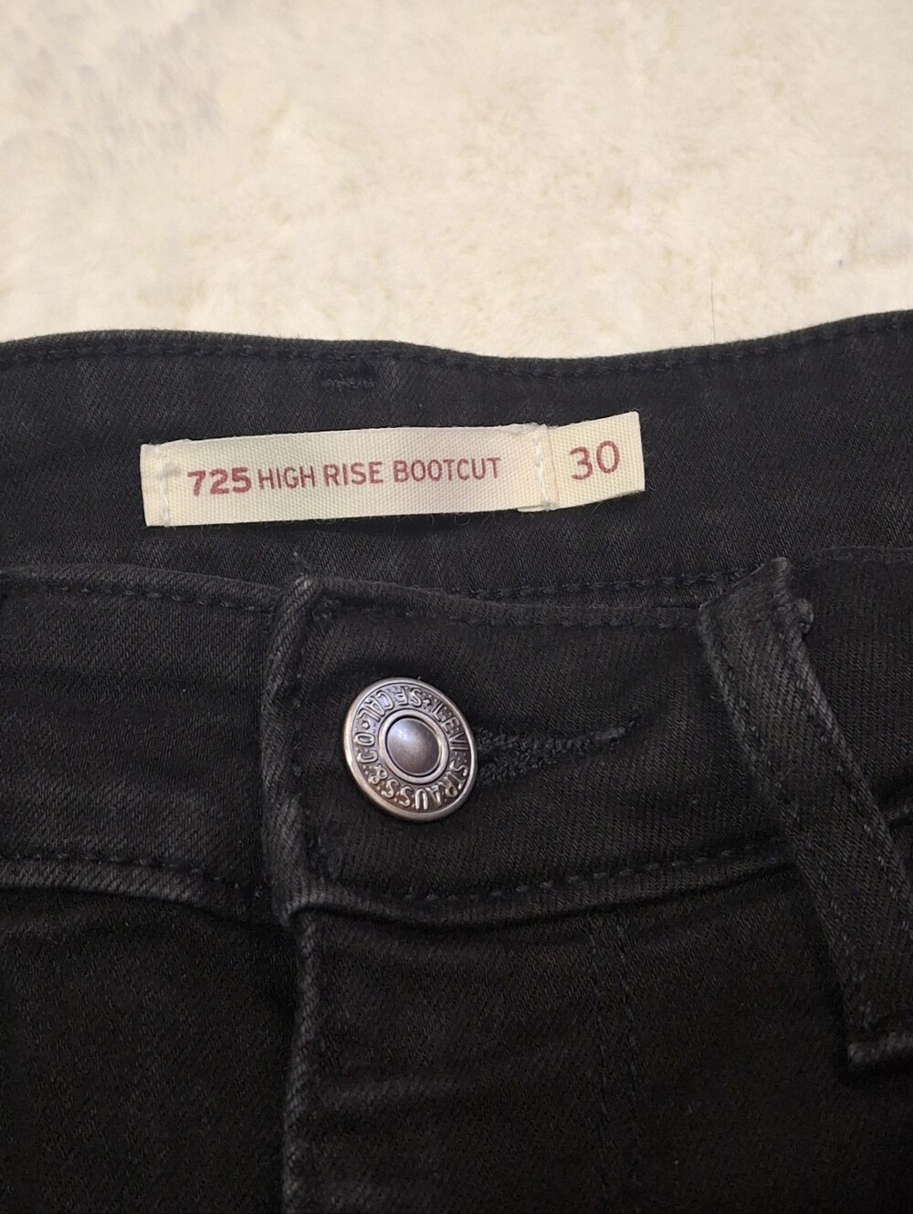 Levi's 725 High Rise Bootcut Jeans Black Stretch Denim Women Size W30 L30 - Picture 10 of 16